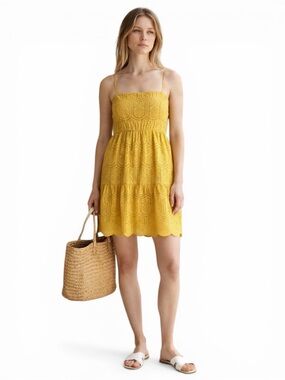 NWT Adelyn Rae Mustard Yellow Cotton Eyelet Mini Cami Dress Open Back XL